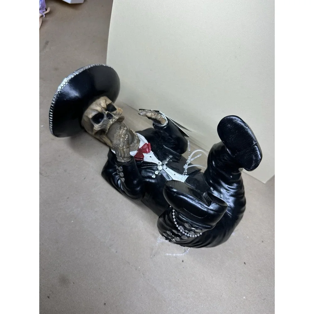 Traditional Day of The Dead Skeleton Mariachi Wine Holder Figurine 11.25